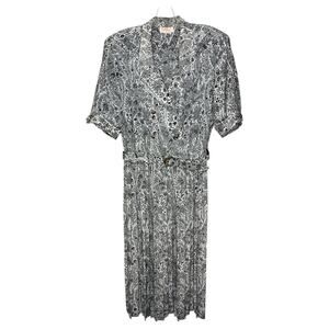 Vintage Lady Carol Dress Size 14 Pleated Skirt Midi Secretary Paisley White